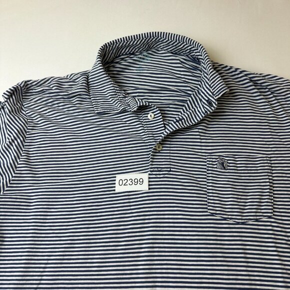 Peter Millar Polo Shirt Mens Extra Large Blue White Stripe Seaside Wash Cotton - Picture 2 of 9